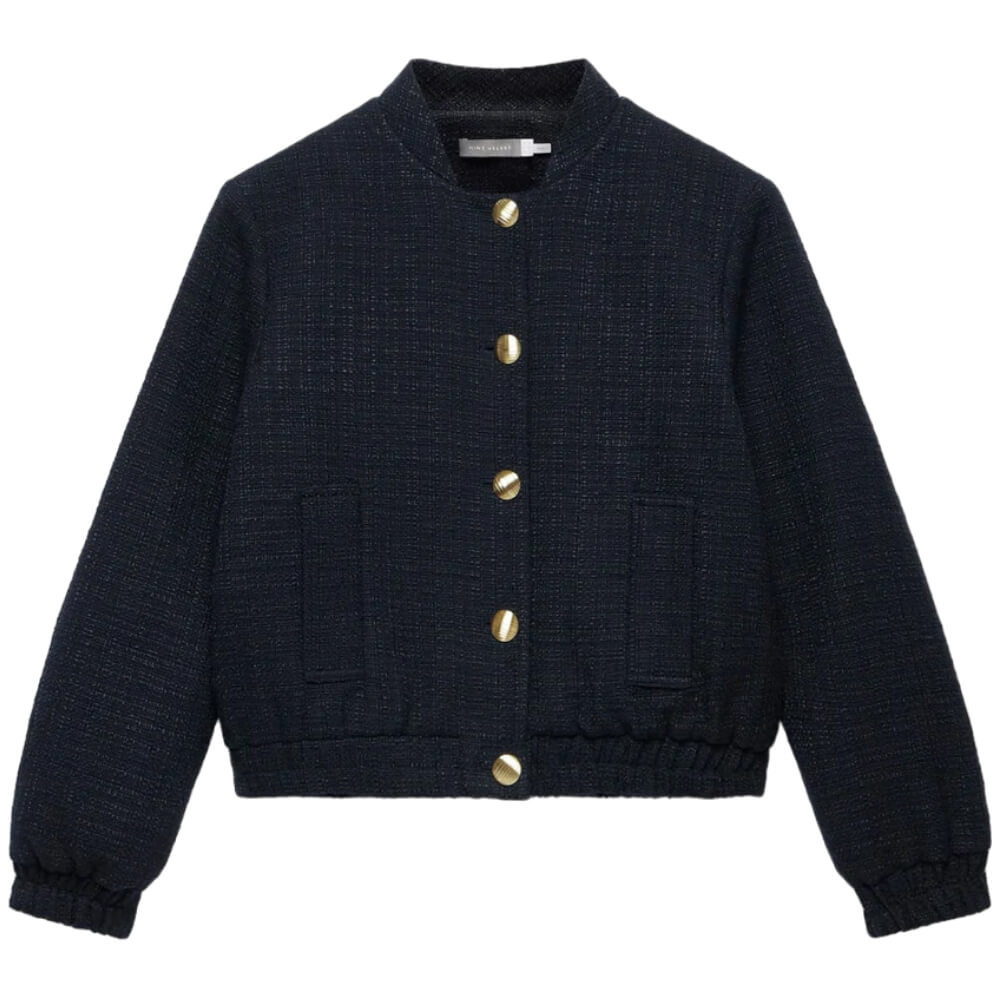 Mint Velvet Navy Boucle Bomber Jacket